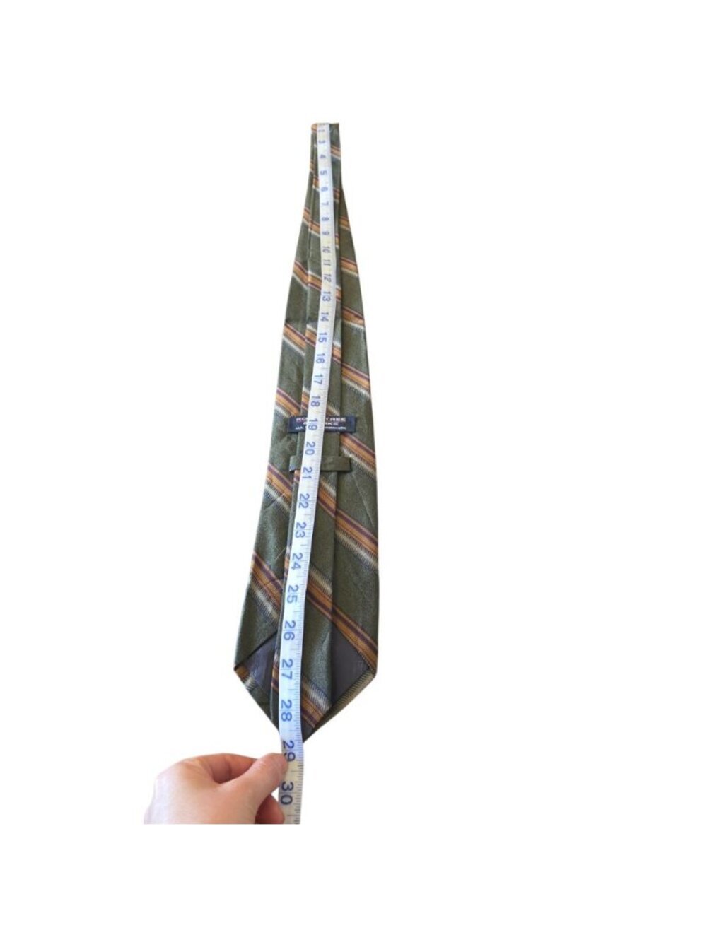 Roundtree & Yorke Vintage Silk Tie Ivy Prep Olive Green Striped Handmade USA - Picture 10 of 11